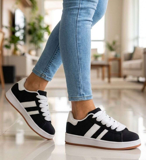 Czarne sznurowane trampki damskie /F7-3 18821 W385/