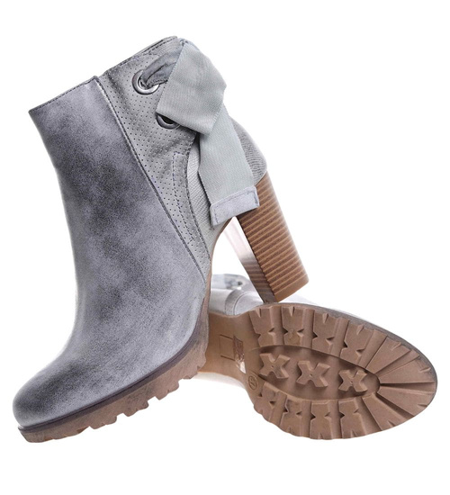 Szare botki damskie na obcasie /i5-2+H2 18307 T234/