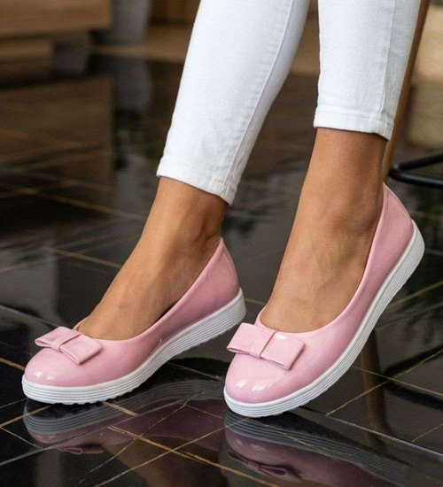 Różowe pastelowe balerinki damskie z kokardą /E3-3 17425 T140/