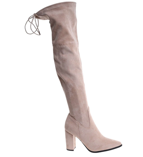 Beżowe wysokie kozaki muszkieterki na obcasie /A4-3 18383 W484/