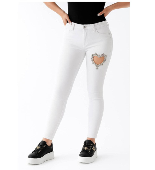Białe letnie spodnie damskie z sercem /H2 UB924 G235/