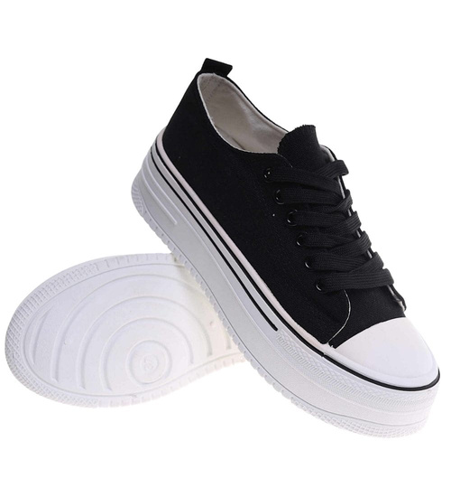 Materiałowe trampki na platformie sznurowane /J5-1 18492 W6/