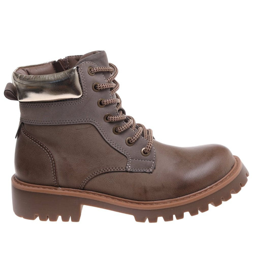 Sznurowane ocieplane botki trapery Khaki /F9-2 18277 W432/