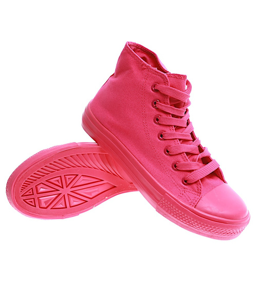 Klasyczne fuksjowe trampki damskie z wysoką cholewką /H2 16710 G9-84/