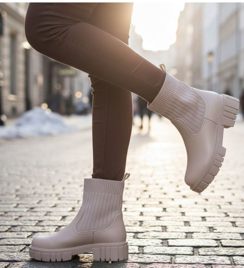 Zimowe wsuwane botki dziewczęce Beżowe /C5-3 18588 T189