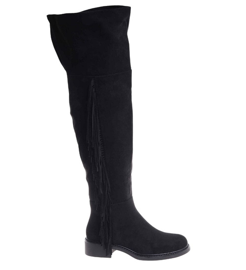 Wysokie czarne kozaki muszkieterki z frędzlami /J6-3 18543 G599/