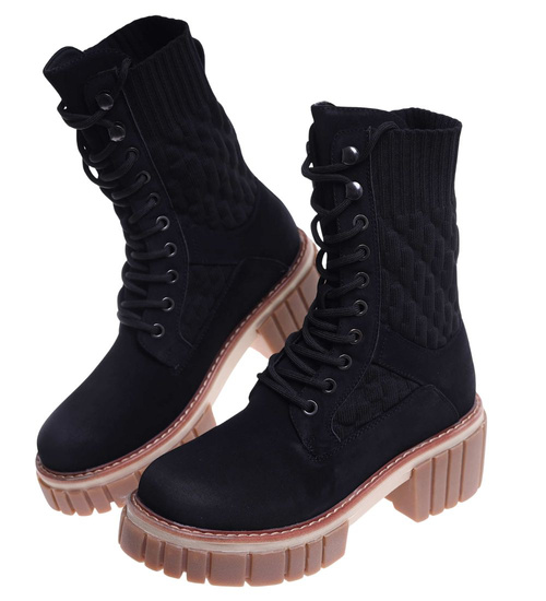 Czarne botki trapery na platformie /A6-3 18132 T333/