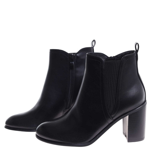 Czarne klasyczne botki damskie na obcasie /i4-2 h2 18394 W355/