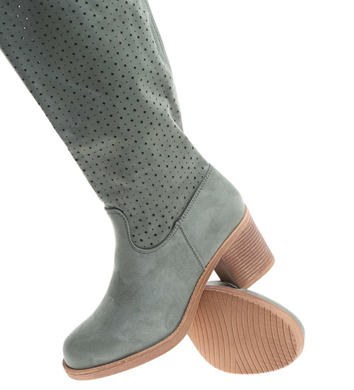 Zielone kozaki damskie na obcasie /L2-3 18599 T381/