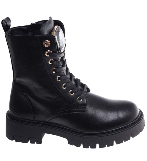 Czarne trapery damskie z kamieniem /F2-3 18274 W484/