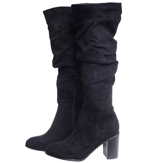 Czarne klasyczne kozaki na słupku do kolan /F2-2 18332 W582/