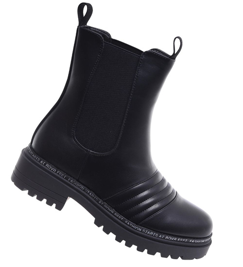 Czarne wysokie botki sztyblety na platformie /C1-1 18303 T3/