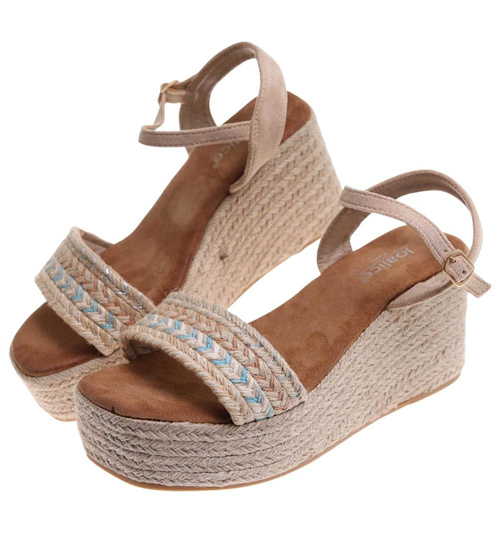 Beżowe sandały damskie na koturnie i platformie /C3-3 17931 G2/