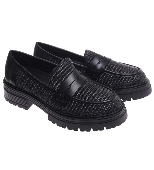 Czarne półbuty loafersy damskie /B6-3 18236 W142/
