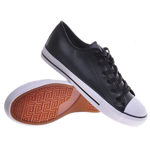 Skórzane męskie trampki Czarne /E8-2 11632 T196/