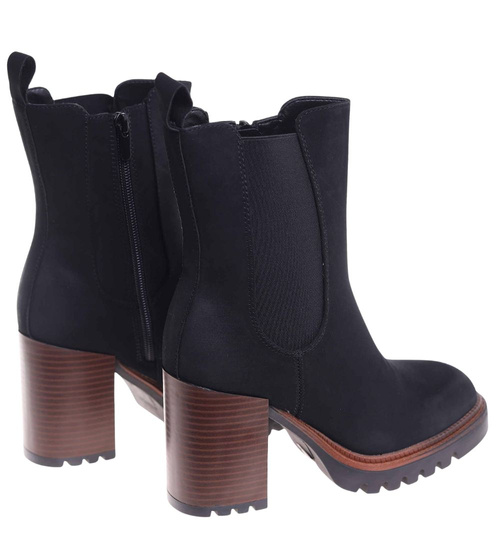 Czarne zimowe botki na słupku /J6-2 H2 18512 G388/