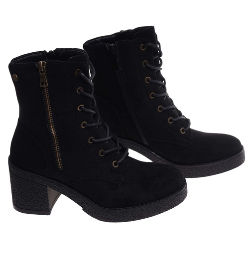 Czarne botki trapery na obcasie /G2-3 18225 W430/