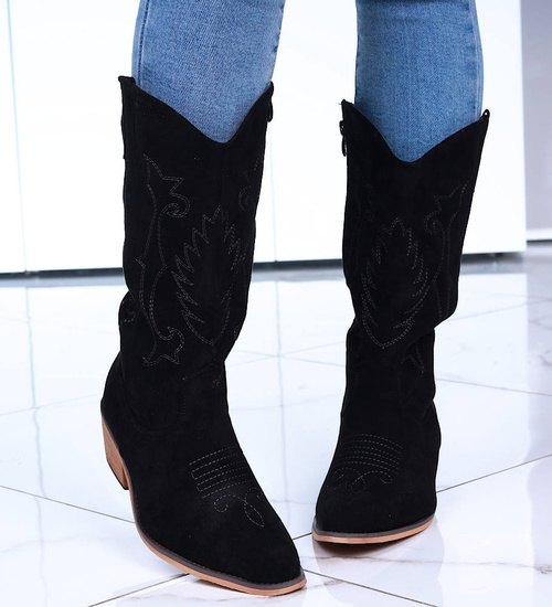 Czarne kozaki damskie zamszowe kowbojki /F5-2 12513 T591/