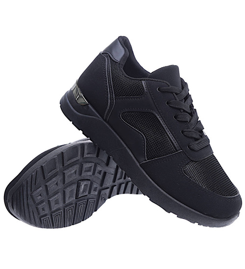 Sznurowane czarne buty sportowe damskie /D5-2 15711 T287/