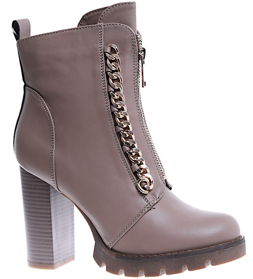 Ocieplane botki lity na słupku khaki /C2-1+H2 15405 T231/