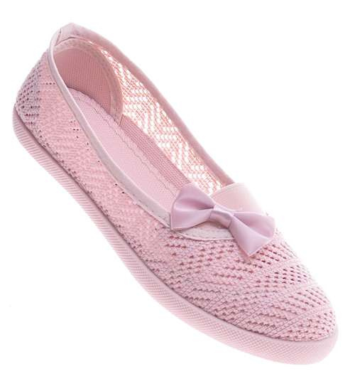 Koronkowe balerinki z kokardką Naket Pink /E5-2 11542 T7-5/