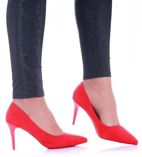 Czerwone czółenka szpilki z zamszu /A5-2 11791 T690/