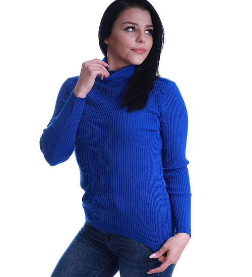 Niebieski dopasowany elastyczny damski golf /H2 B2-2 UB502 U105/