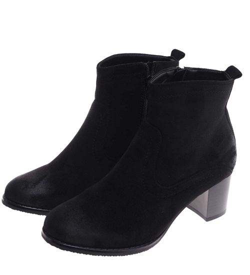 Klasyczne czarne botki damskie na obcasie /B4-2 18188 T399/