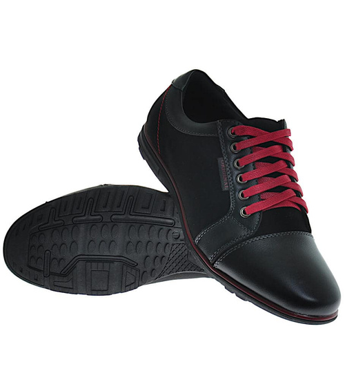 Półbuty męskie sznurowane Czarne /F8-2 10261 S389/