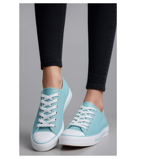 Wiązane niebieskie trampki damskie /D7-3 16400 G168/