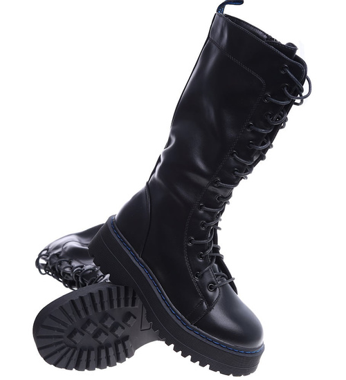 Wysokie czarne glany damskie /G2-2 14910 T537/