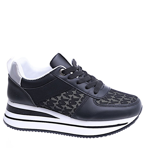 Czarne trampki sneakersy damskie na koturnie /D6-1 14787 T382/