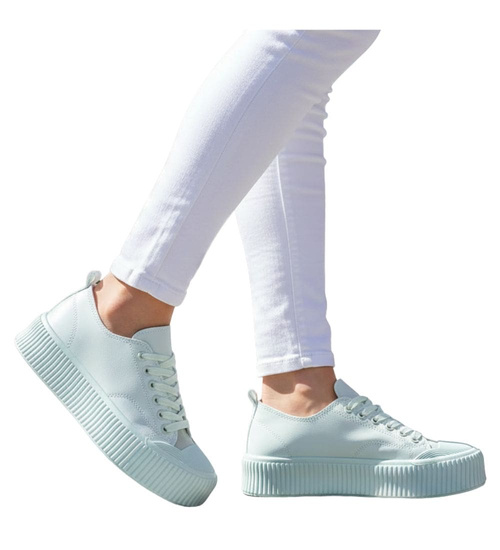 Seledynowe sznurowane trampki na platformie /G8-3 12271 S396/