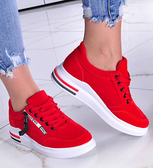 Czerwone sneakersy damskie /D9-3 11527 T338/