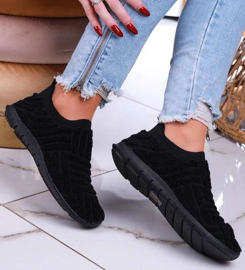 Wsuwane damskie czarne buty sportowe /F3-2 13164 S192/