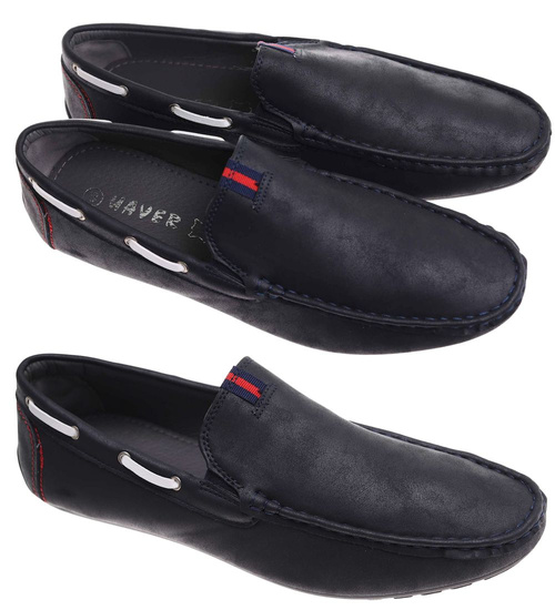 Wsuwane granatowe półbuty mokasyny /E1-3 17976  T389/