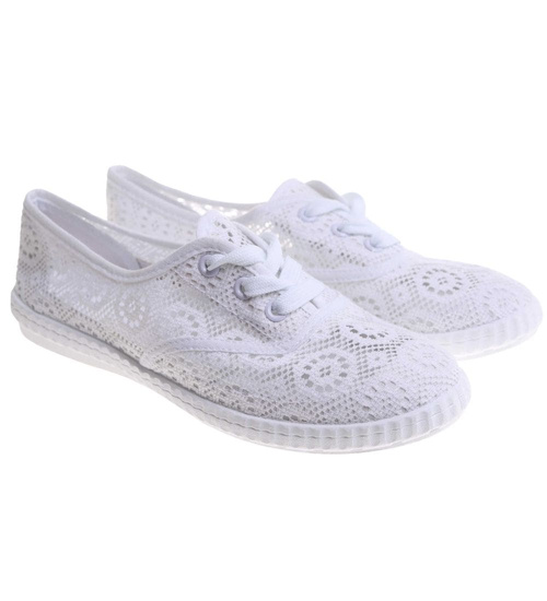 Tenisówki damskie białe ażurowe wiązane /D1-2 17824 T234/