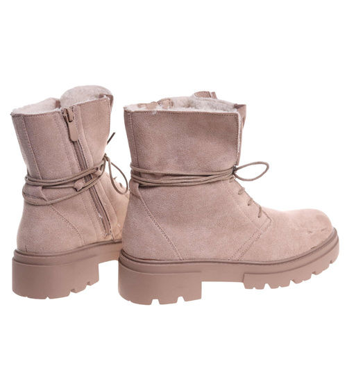 Zimowe botki trapery z ociepleniem beżowe /F8-2 18499 T4/