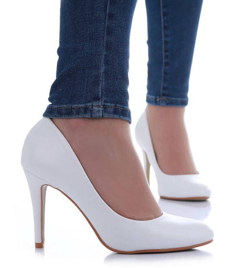 Białe czółenka damskie na szpilce /D3-3 17484 G157/
