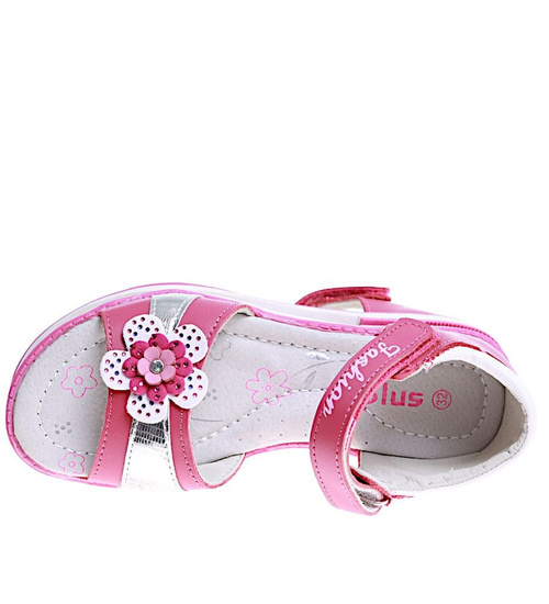 Ciemno różowe sandały dziewczęce z kwiatkiem /G5-2 16014 T186/