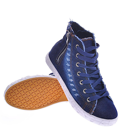 Jeansowe trampki z wysoką cholewką granatowe /C6-2 12441 T296/