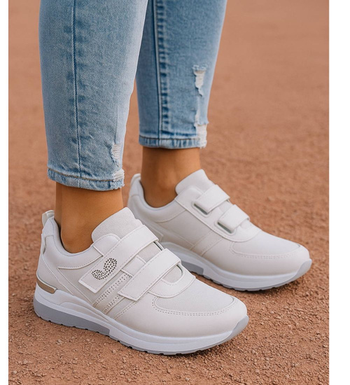 Białe trampki sneakersy na rzepy niski koturn /F1-2  18119 T188/