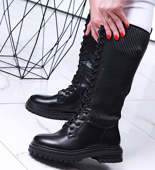 Wysokie czarne damskie glany trapery /D9-1 18199 G332/