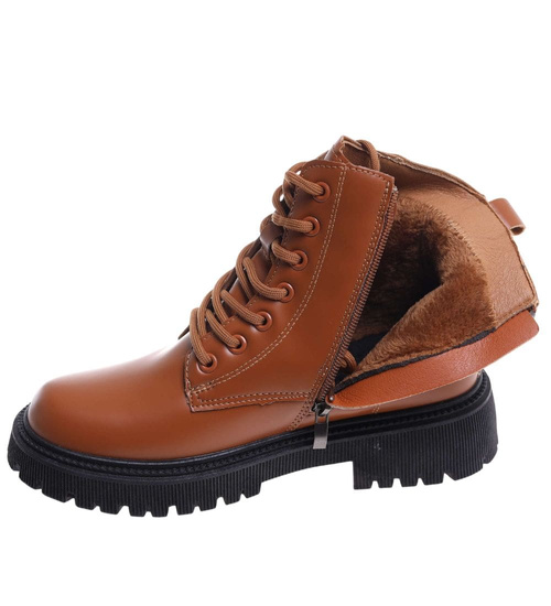 Zimowe brązowe botki trapery /E10-3 18526 T385/