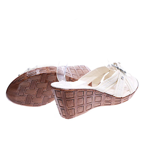 Beżowe klapki na koturnie i platformie /H2 14331 T005/