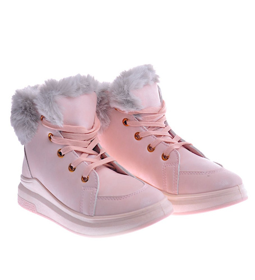 Ocieplane botki jak trampki Różowe /G1-2 12716 S394/