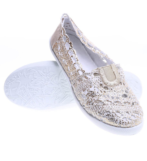 Złote błyszczące dziewczęce balerinki z koronki /A10-2 15816 T8-6/