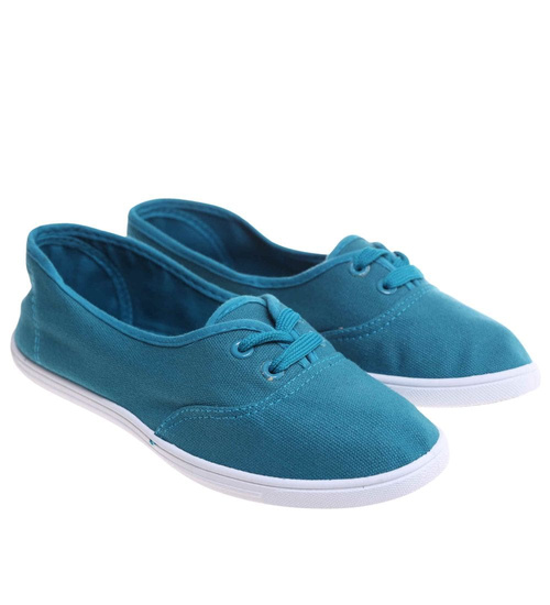 Wiązane damskie tenisówki turkusowe /D8-1 18096 S098/