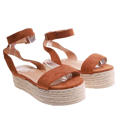 Brązowe damskie sandały na platformie /B4-1 17688 G145/