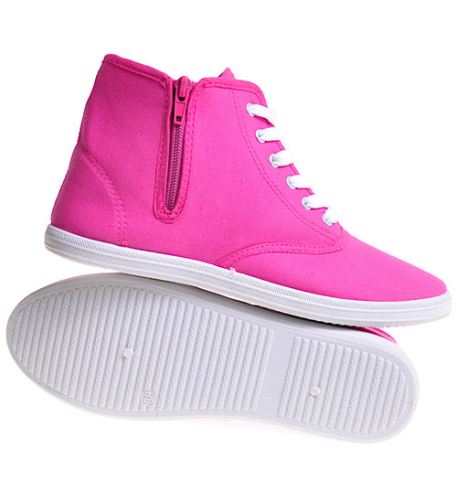 Wysokie damskie tenisówki z tkaniny Fuksja /C6-2 12355 T444/